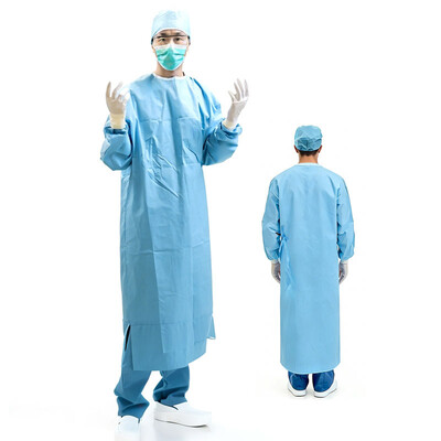 TG011 Vestidos de protección desechables para quirófanos con cerradura de corbata segura y resistencia a fluidos