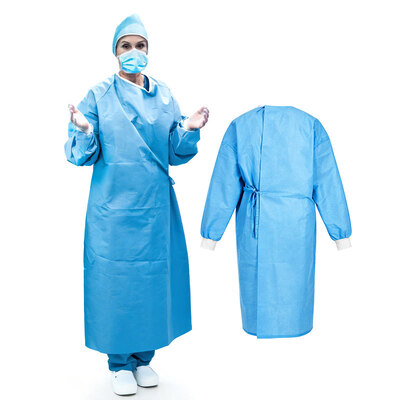 Bon prix Blouse chirurgicale jetable SMMS Blue TG011R-r stérile renforcée avec poignet élastique tricoté adaptée aux procédures médicales Certification CE en ligne