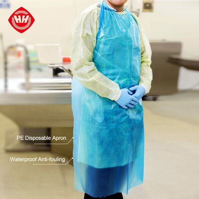 qualité Hubei Haixin unisexe bleu blanc tablier en PE en gros étanche en plastique cuisine sans manches style simple pour l'industrie alimentaire LDPE usine