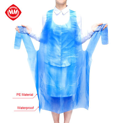 Guter Preis Hubei Haixin Einwegblaue und weiße PE-Schürze Wasserdichtes LDPE-Material Küche Ärmelloser einfacher Stil zur Reinigung Großhandel Online