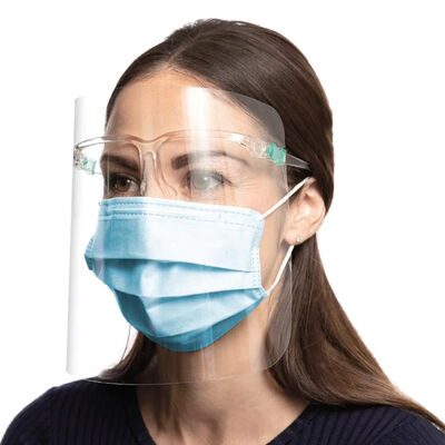 Buen precio Haixin Protector facial anti niebla de cobertura completa Plástico transparente con marco de vidrio Una talla se ajusta a la mayoría de las gafas médicas para usuarios de vidrio en línea