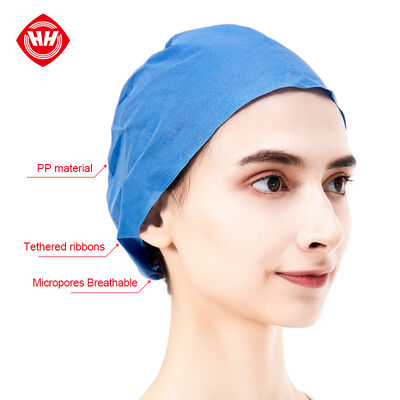 quality Hubei Haixin Non Woven Nurse Caps Class I Blue Medical Cap Tie Disposable Headgear Headscarf Doctor Hairnet Medical Head Cover factory