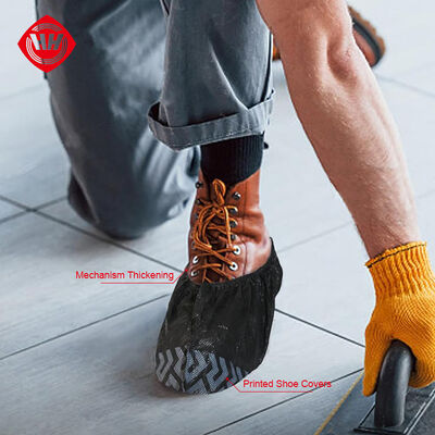 Goede prijs Haixin Health Zwarte stofbestendige overschoen met logo Op maat gemaakte wegwerp schoenbedekking Medische beschermende anti-slip schoenbedekking Groothandel online