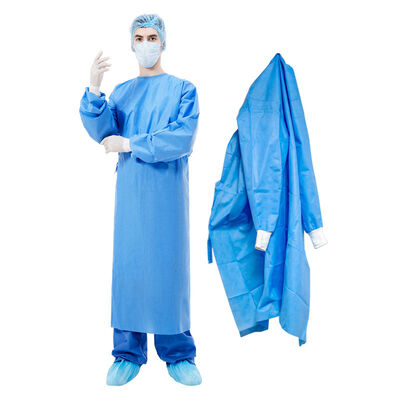 Good price CE Certified Medical Surgical Blue Reinforce Surgical Gown With Elastic Cuffs And Ankles Factory Wholesale online