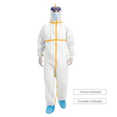 Bon prix Vêtement jetable en tissu non tissé à bande jaune et bandes élastiques solides aux menottes et aux chevilles en ligne