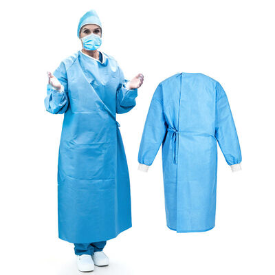 Bon prix Blouse chirurgicale jetable SMMS Blue TG011R-r stérile renforcée avec poignet élastique tricoté adaptée aux procédures médicales Certification CE en ligne