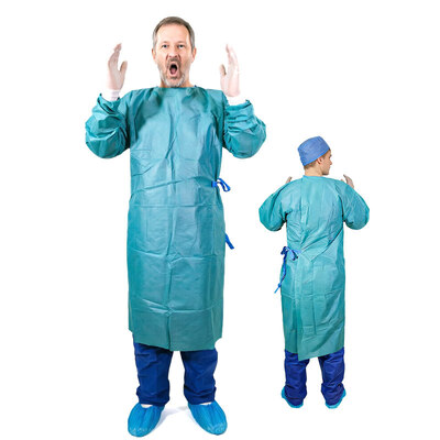 Bon prix Haïxin Hôpital de santé Robes jetables Verte SMMMS Robes chirurgicales Tissu non tissé Aséptique Robes d'opération usine en gros en ligne