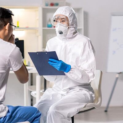 Quality 40g SMS Non-woven Protective Suit with CE Certification and Elastic Design for Medical Use factory