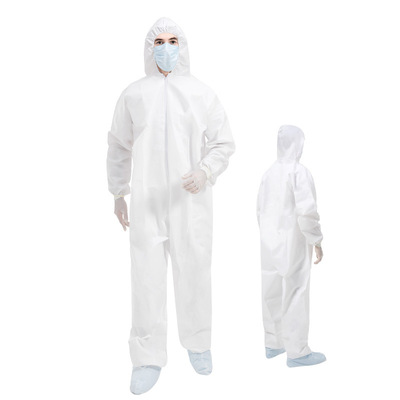 Buen precio Vestido protector de película microporous de color blanco transpirable con cubiertas de capucha y zapatos integradas y tratamiento antiestático en línea