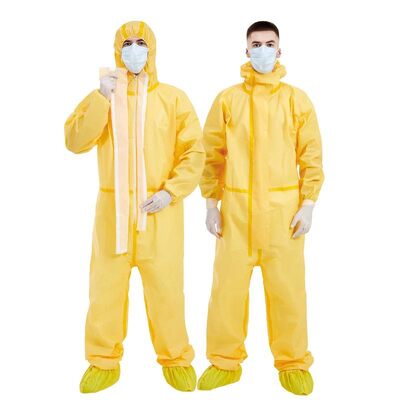 Buon prezzo Costumi di protezione chimica monouso a doppia chiusura, resistenti alle sostanze chimiche e ad alta visibilità giallo per la sicurezza industriale in linea