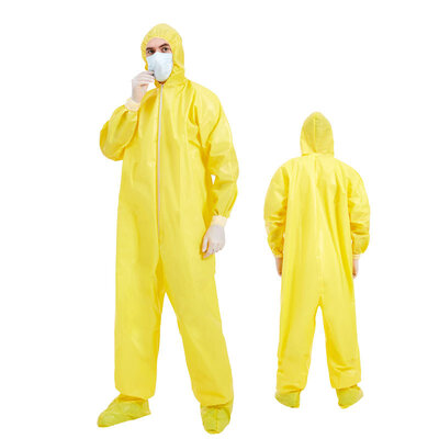 Bon prix Hubei Haixin combinaison jetable jaune pour adultes vêtements de protection jaune PP PE produits chimiques CE combinaison de protection en gros en ligne